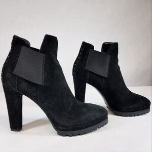 All Saints black Sarris Suede studded Ankle Boots high heel shoes Size 40